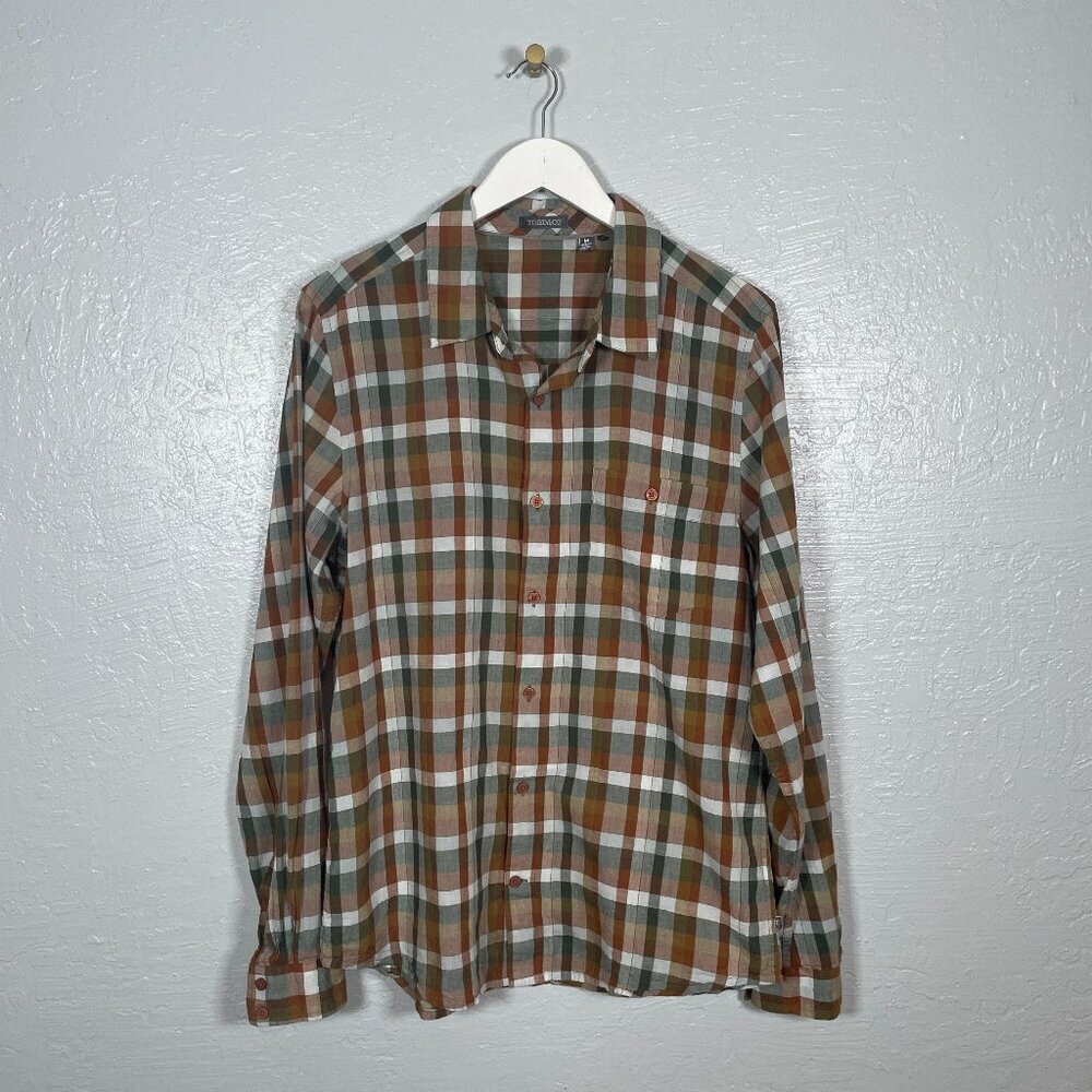 Toad & Co Men M Brown White Plaid Cuba Libre Long Sleeve Shirt Button Front